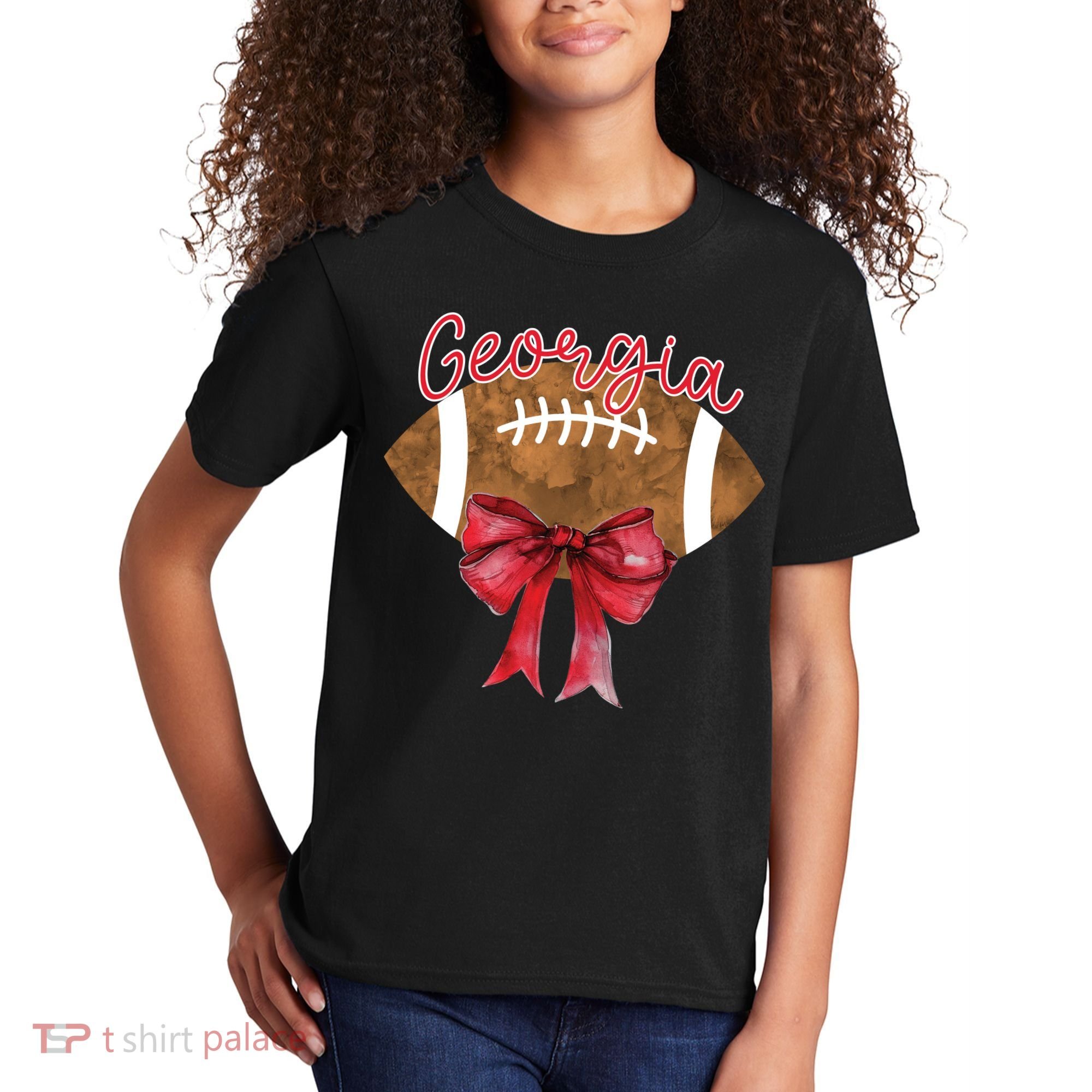 Georgia Coquette Bow Football Fan Kids T-Shirt