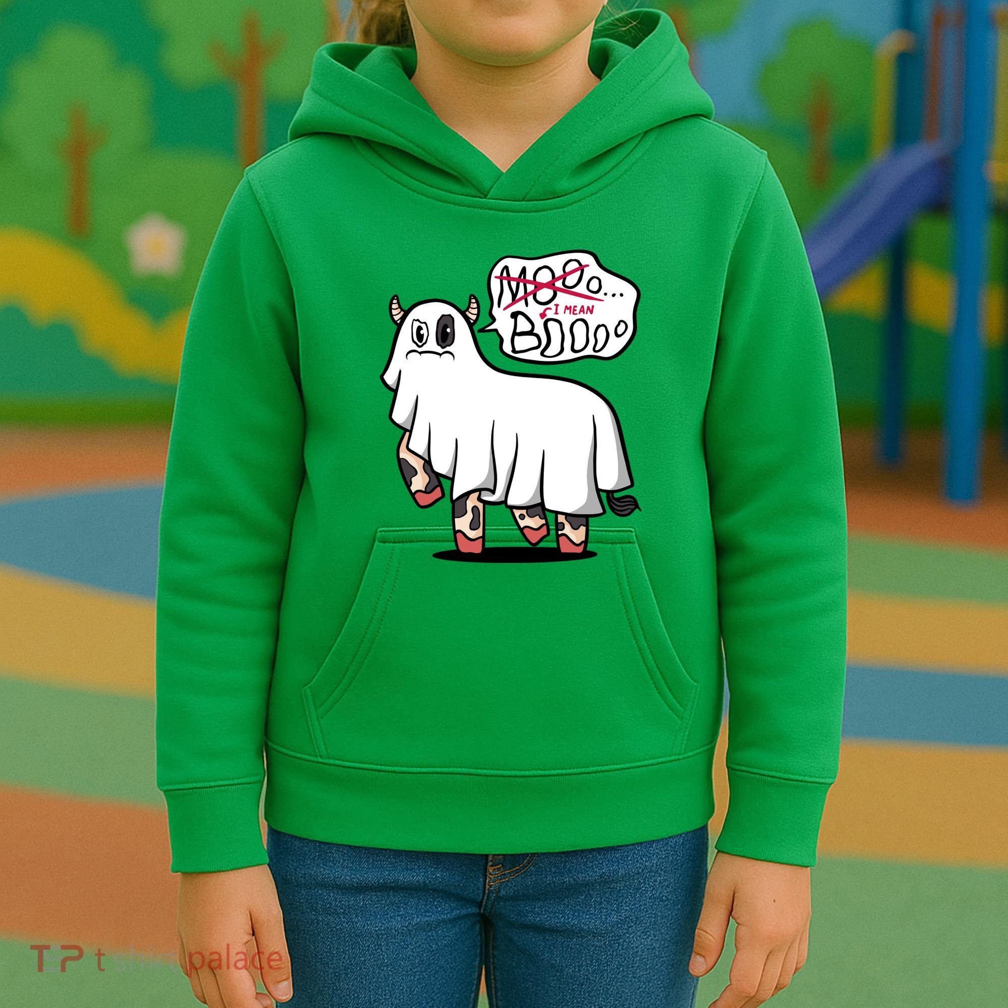 Ghost Cow Boo Funny Kids Hoodie