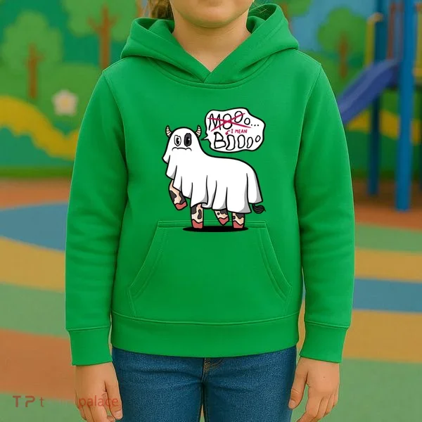 Ghost Cow Boo Funny Kids Hoodie