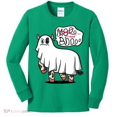 Ghost Cow Boo Funny Kids Long Sleeve Shirt