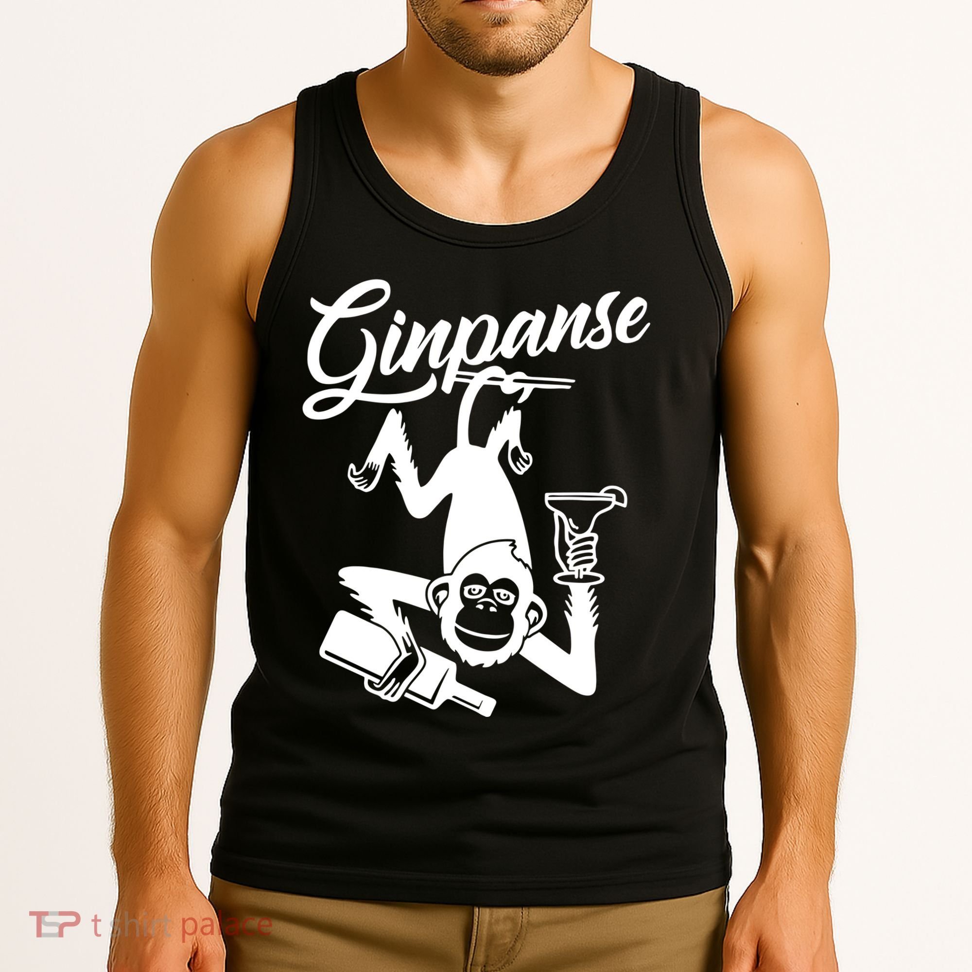 Ginpanse Chimpanzee Chimp Monkey Gin Drink Party Fun Comedy Tank Top
