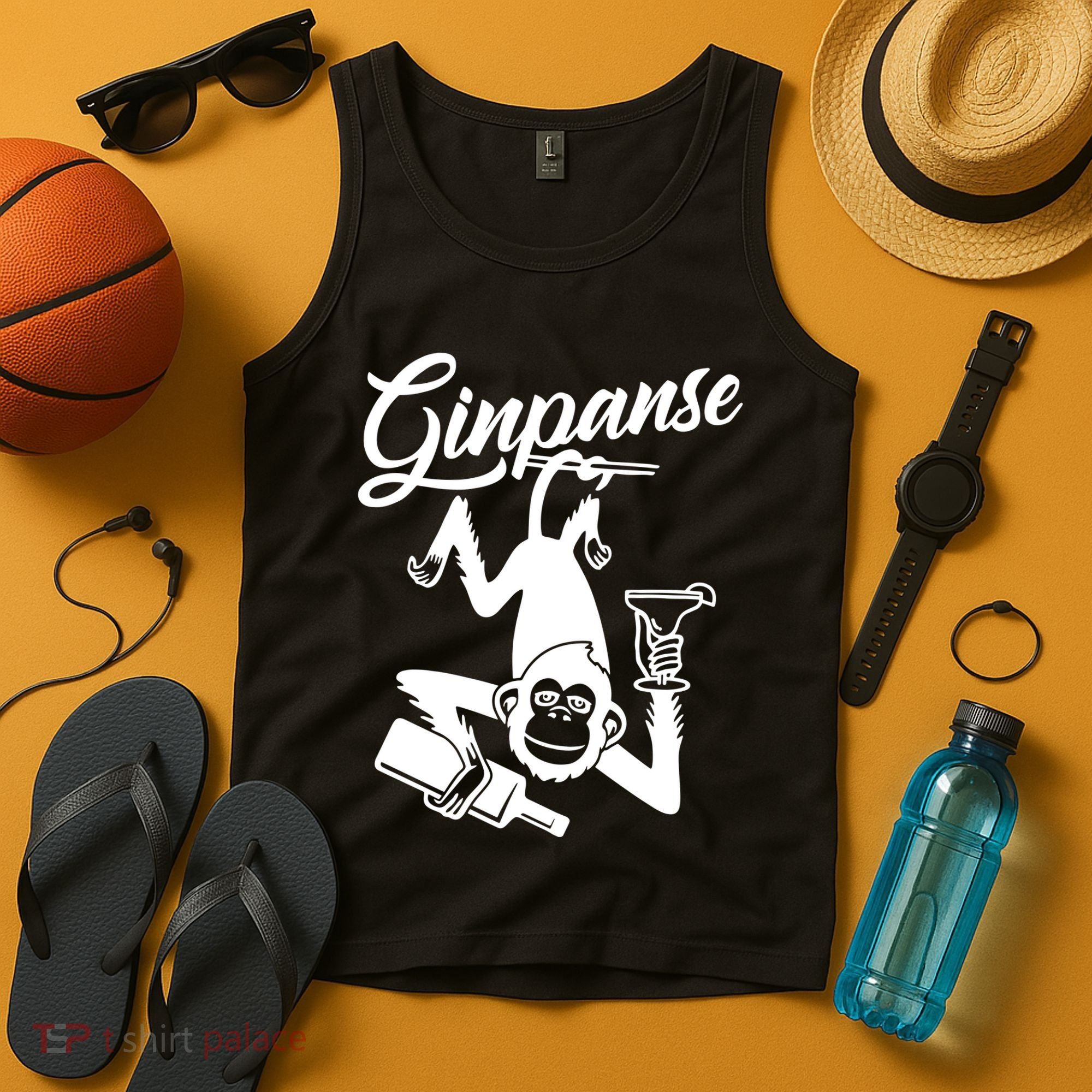Ginpanse Chimpanzee Chimp Monkey Gin Drink Party Fun Comedy Tank Top