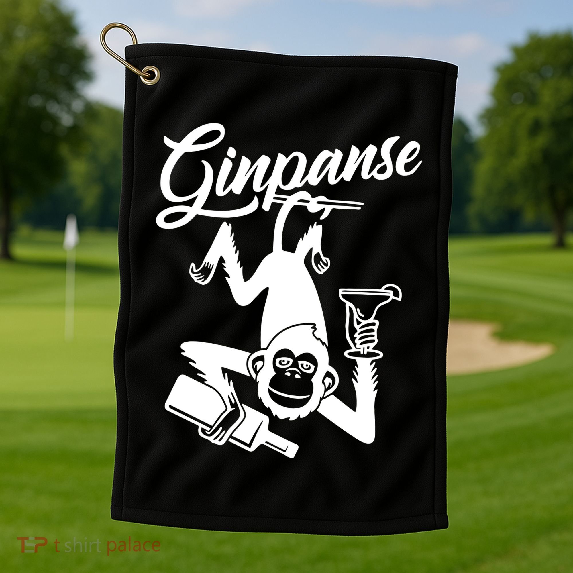 Ginpanse Chimpanzee Chimp Monkey Gin Drink Party Fun Comedy Golf Towel