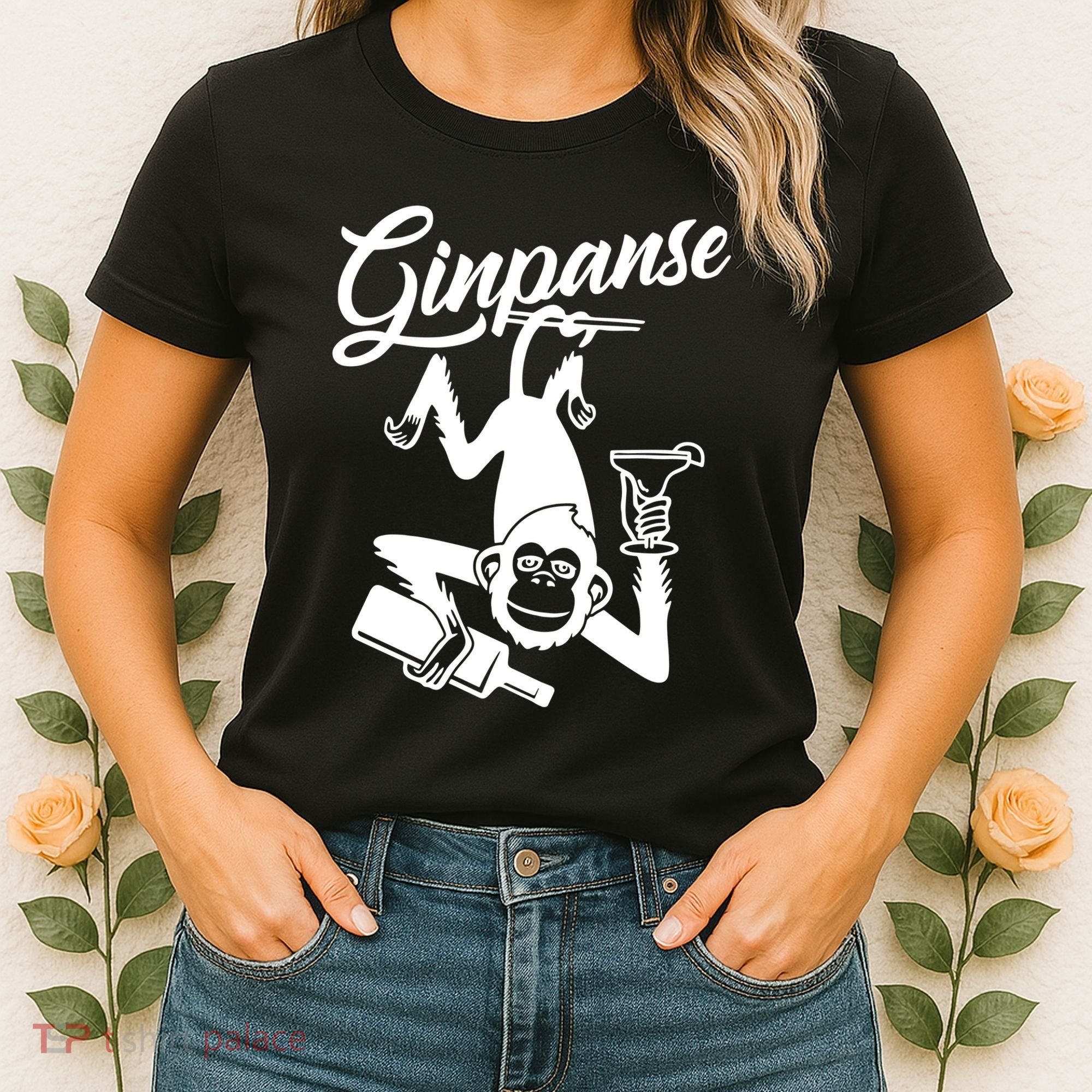 Ginpanse Chimpanzee Chimp Monkey Gin Drink Party Fun Comedy Women's T-Shirt