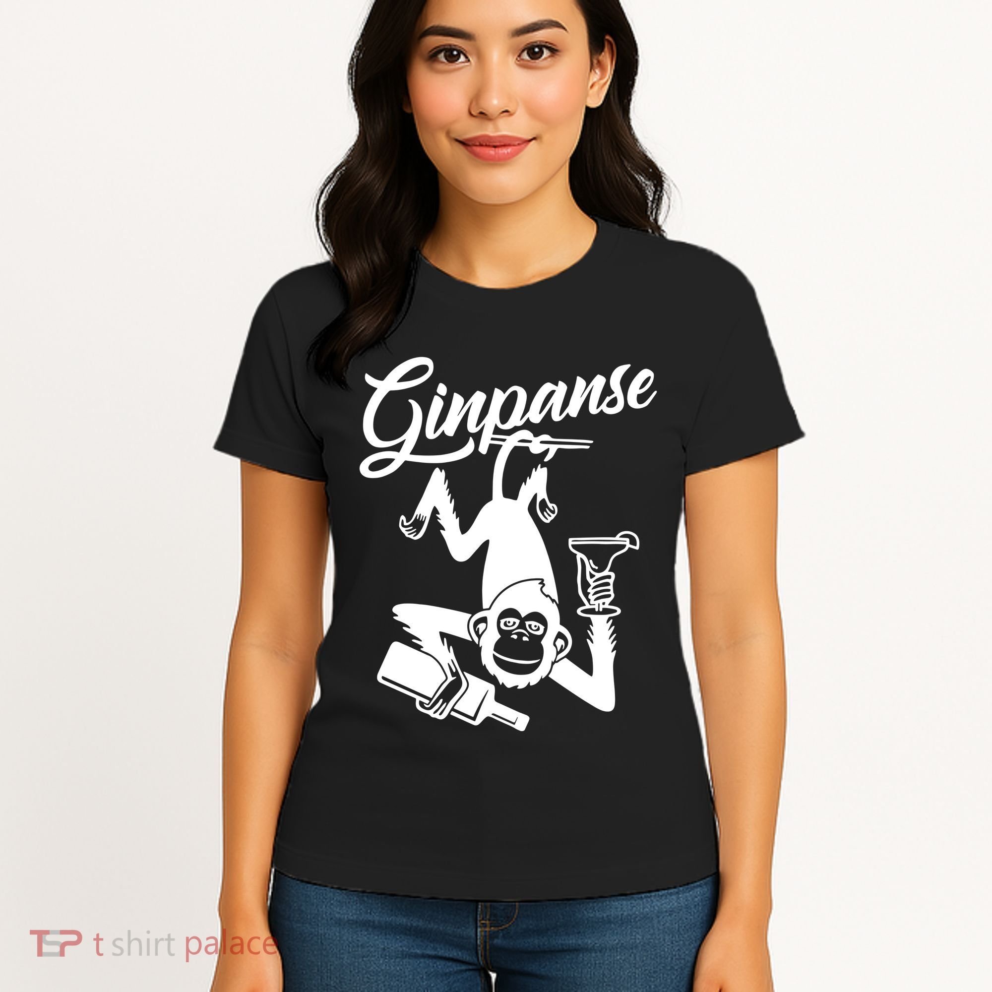 Ginpanse Chimpanzee Chimp Monkey Gin Drink Party Fun Comedy Women's T-Shirt