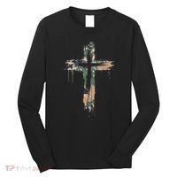 Grunge Christian Cross Camo Camouflage Long Sleeve Shirt thumb 0