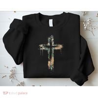 Grunge Christian Cross Camo Camouflage Sweatshirt thumb 2