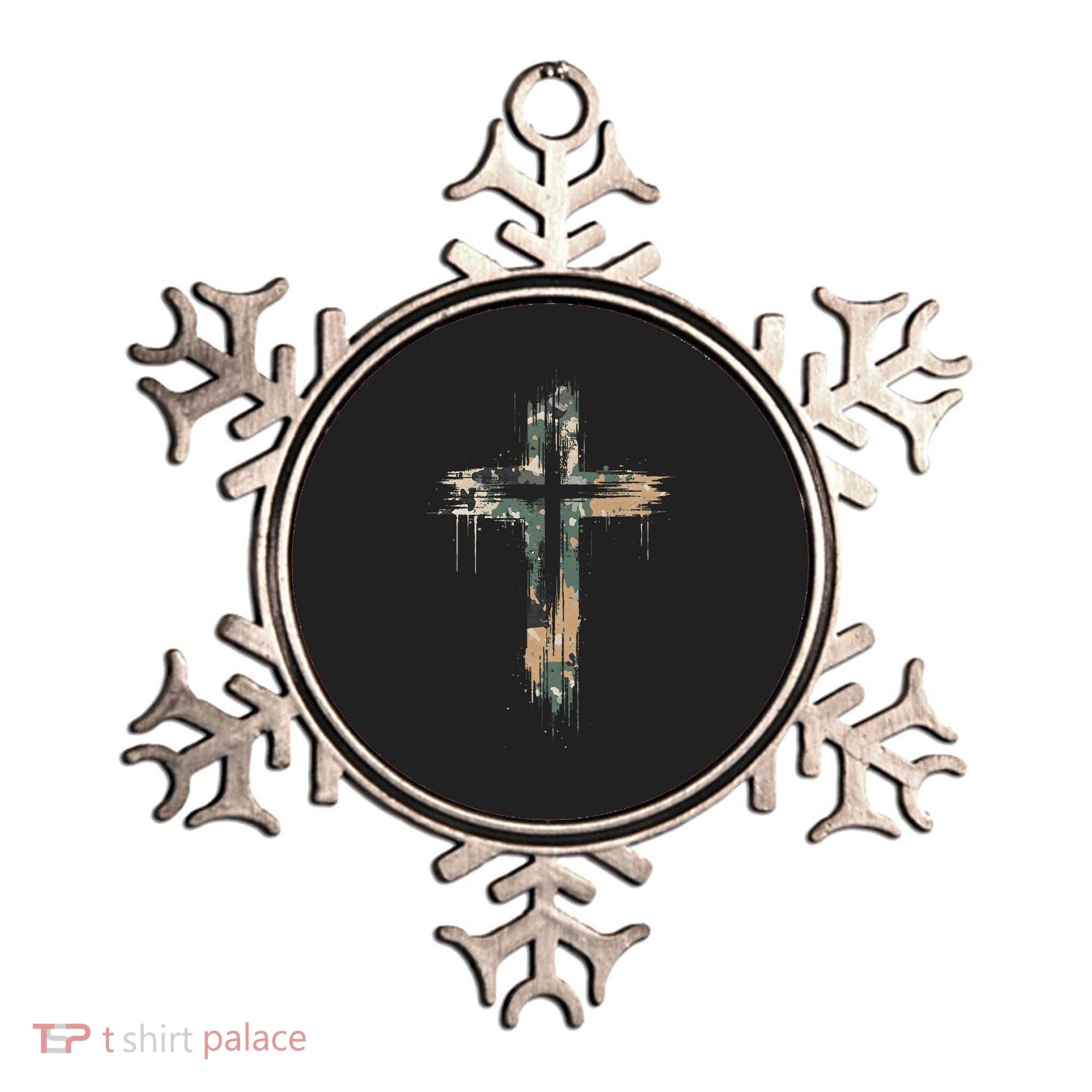 Grunge Christian Cross Camo Camouflage Ornament
