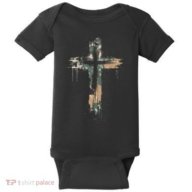 Grunge Christian Cross Camo Camouflage Baby Bodysuit