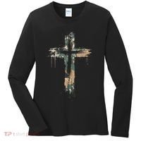 Grunge Christian Cross Camo Camouflage Women's Long Sleeve Shirt thumb 0