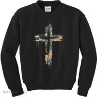 Grunge Christian Cross Camo Camouflage Kids Sweatshirt thumb 0