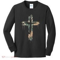 Grunge Christian Cross Camo Camouflage Kids Long Sleeve Shirt thumb 0