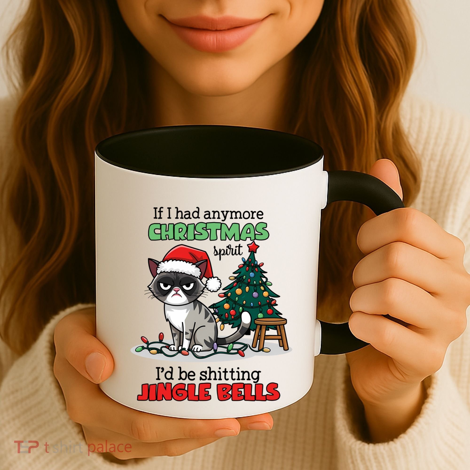 Grumpy Christmas Cat Christmas Jingle Bells Holiday Gift Coffee Mug