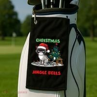 Grumpy Christmas Cat Christmas Jingle Bells Holiday Gift Golf Towel thumb 2