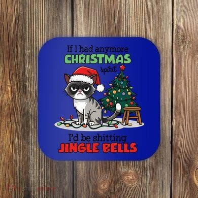 Grumpy Christmas Cat Christmas Jingle Bells Holiday Gift Coaster
