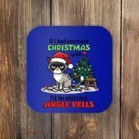 Grumpy Christmas Cat Christmas Jingle Bells Holiday Gift Coaster thumb 0