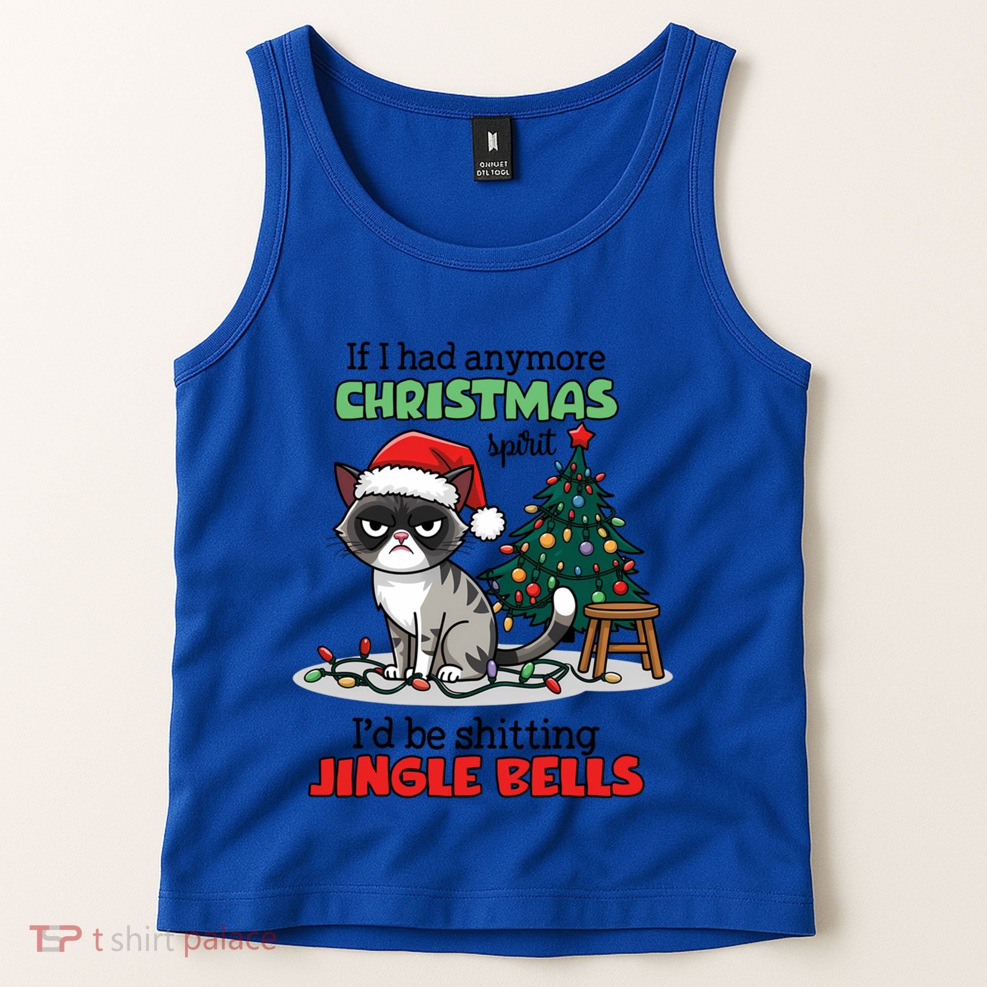 Grumpy Christmas Cat Christmas Jingle Bells Holiday Gift Tank Top