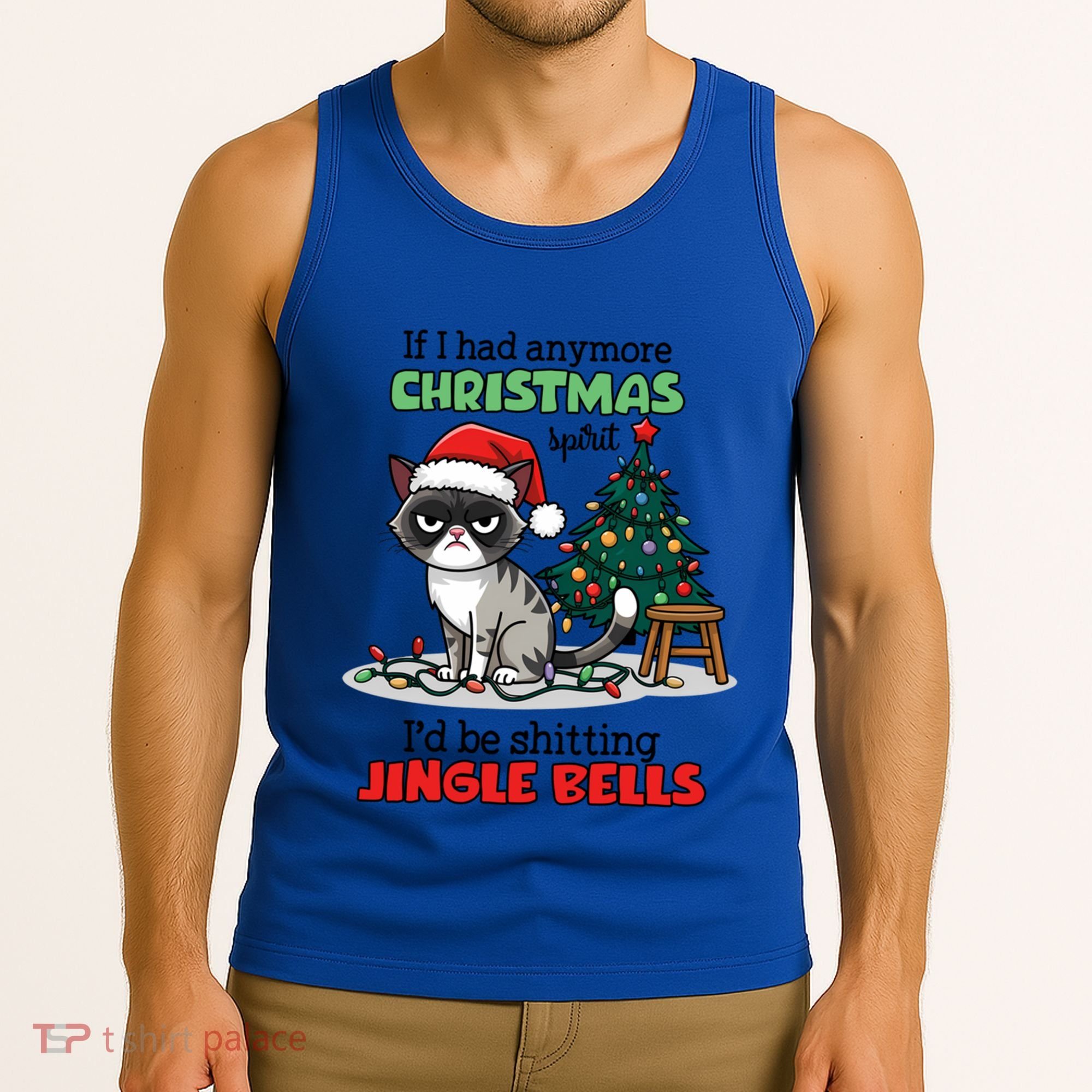 Grumpy Christmas Cat Christmas Jingle Bells Holiday Gift Tank Top