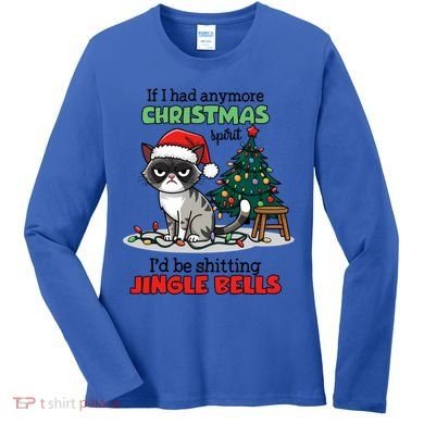 Grumpy Christmas Cat Christmas Jingle Bells Holiday Gift Women's Long Sleeve Shirt
