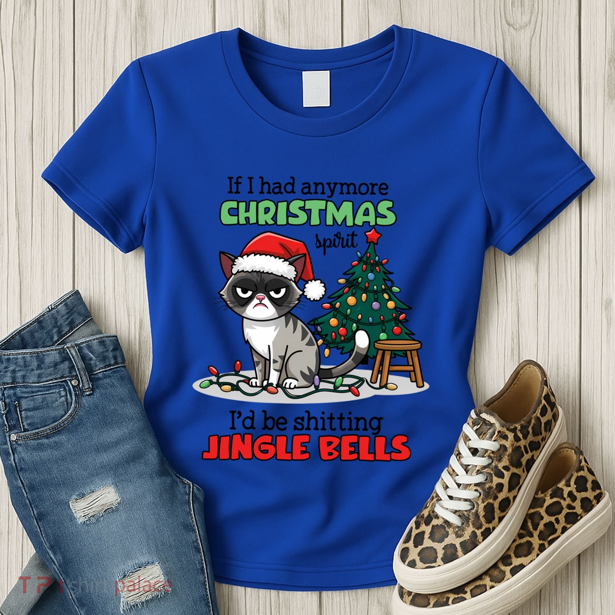 Grumpy Christmas Cat Christmas Jingle Bells Holiday Gift Women's T-Shirt