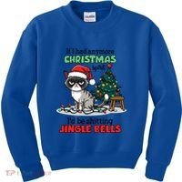 Grumpy Christmas Cat Christmas Jingle Bells Holiday Gift Kids Sweatshirt thumb 0