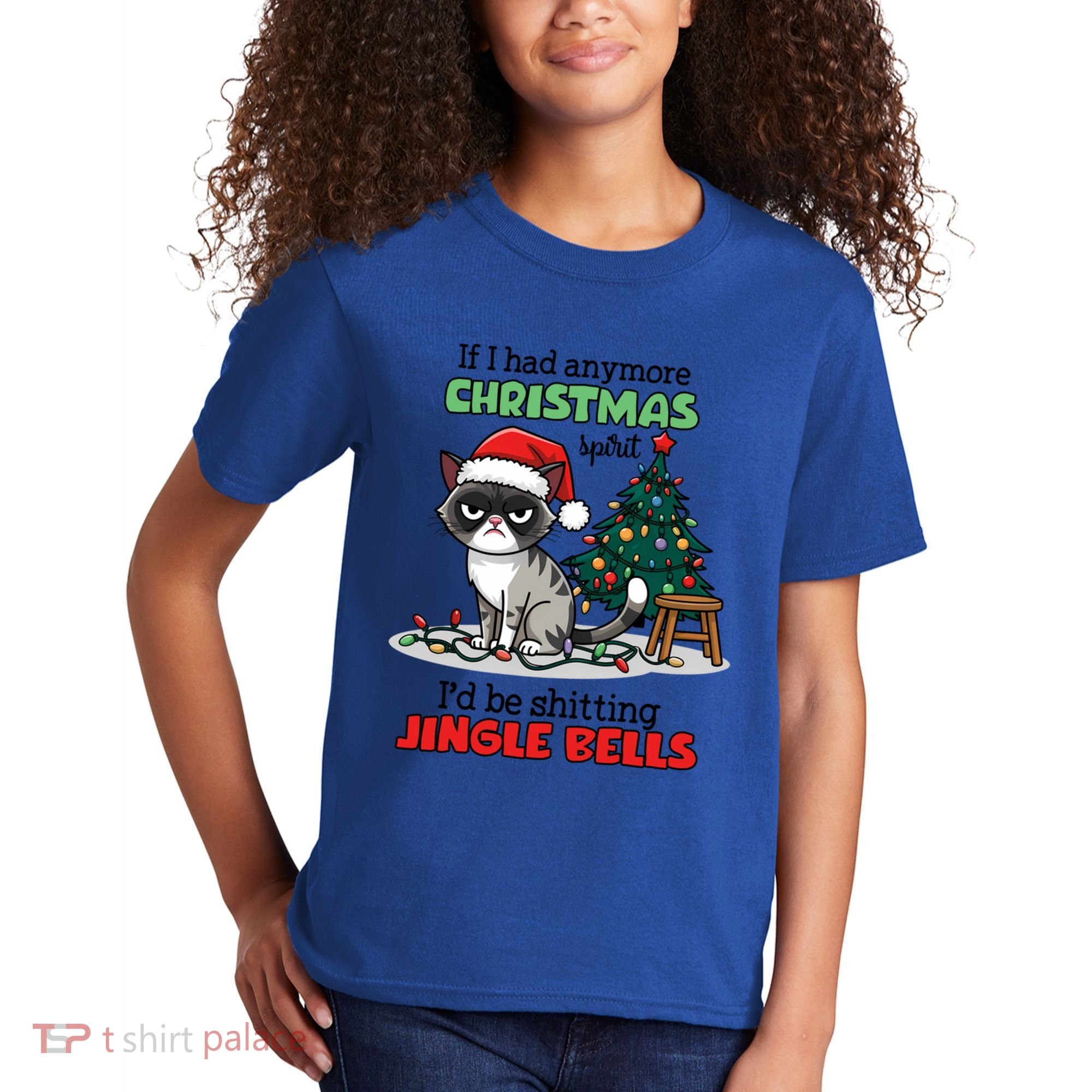 Grumpy Christmas Cat Christmas Jingle Bells Holiday Gift Kids T-Shirt