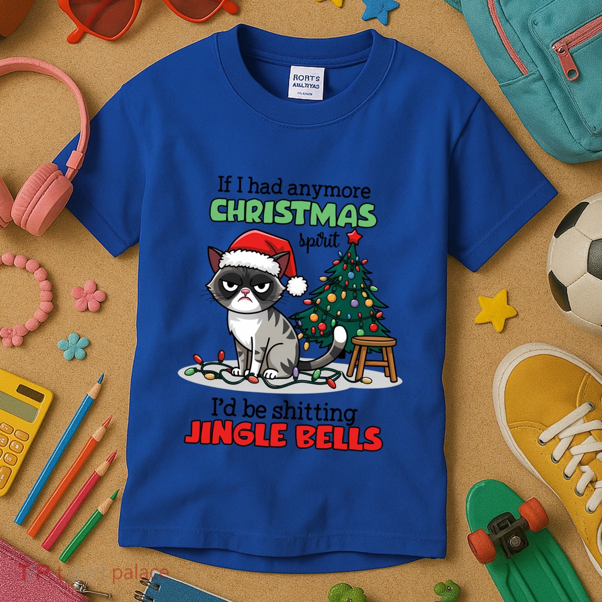 Grumpy Christmas Cat Christmas Jingle Bells Holiday Gift Kids T-Shirt