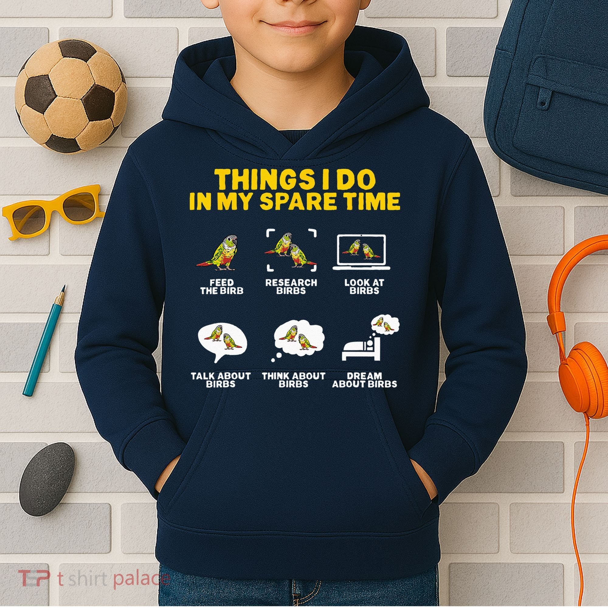 Green Cheek Conure Things I Do In My Spare Time Bird Conure Kids Hoodie