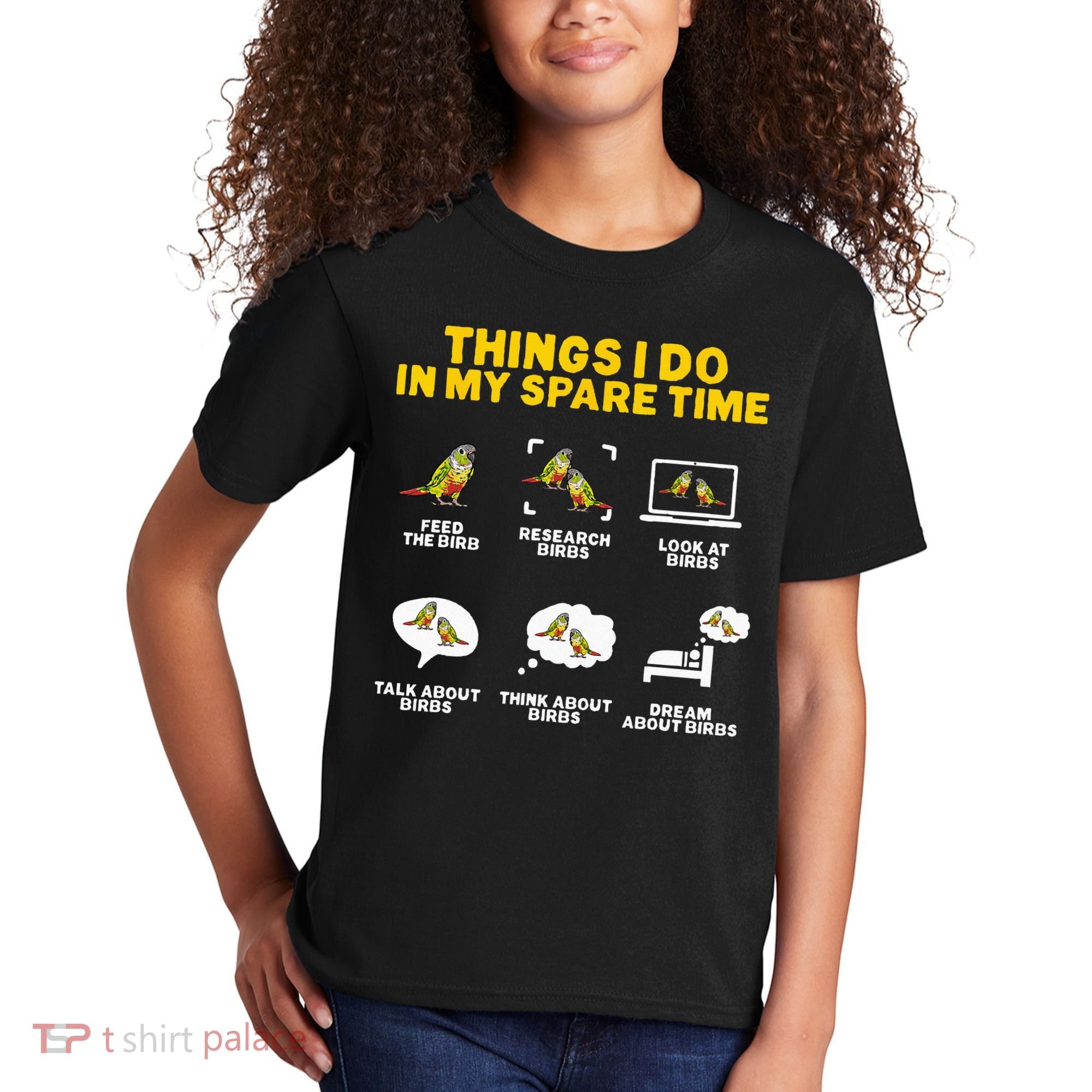 Green Cheek Conure Things I Do In My Spare Time Bird Conure Kids T-Shirt