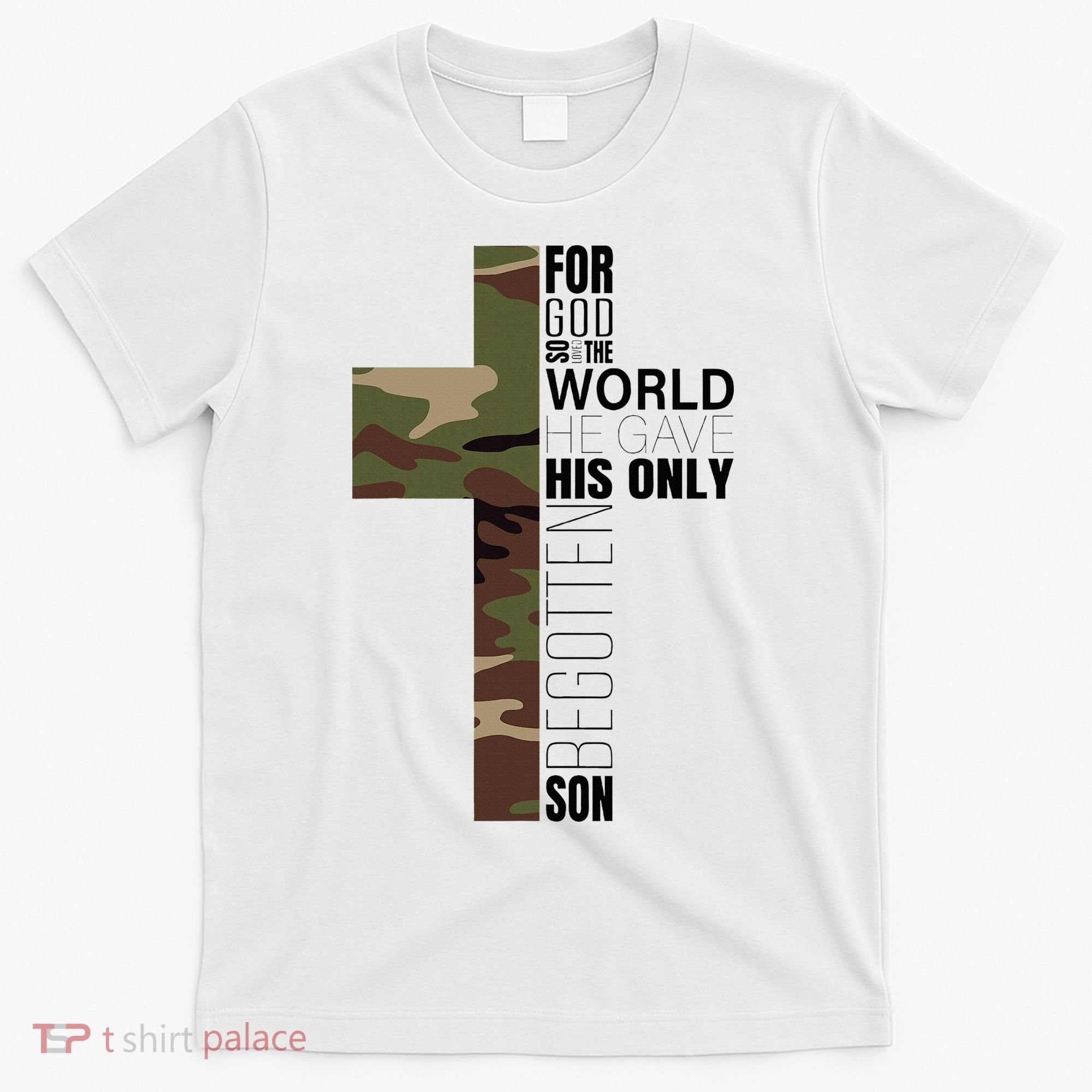 Green Camo Christian Cross Gifts John 316 Bible Verse T-Shirt