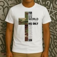 Green Camo Christian Cross Gifts John 316 Bible Verse T-Shirt thumb 3