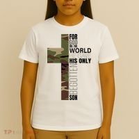Green Camo Christian Cross Gifts John 316 Bible Verse T-Shirt thumb 4