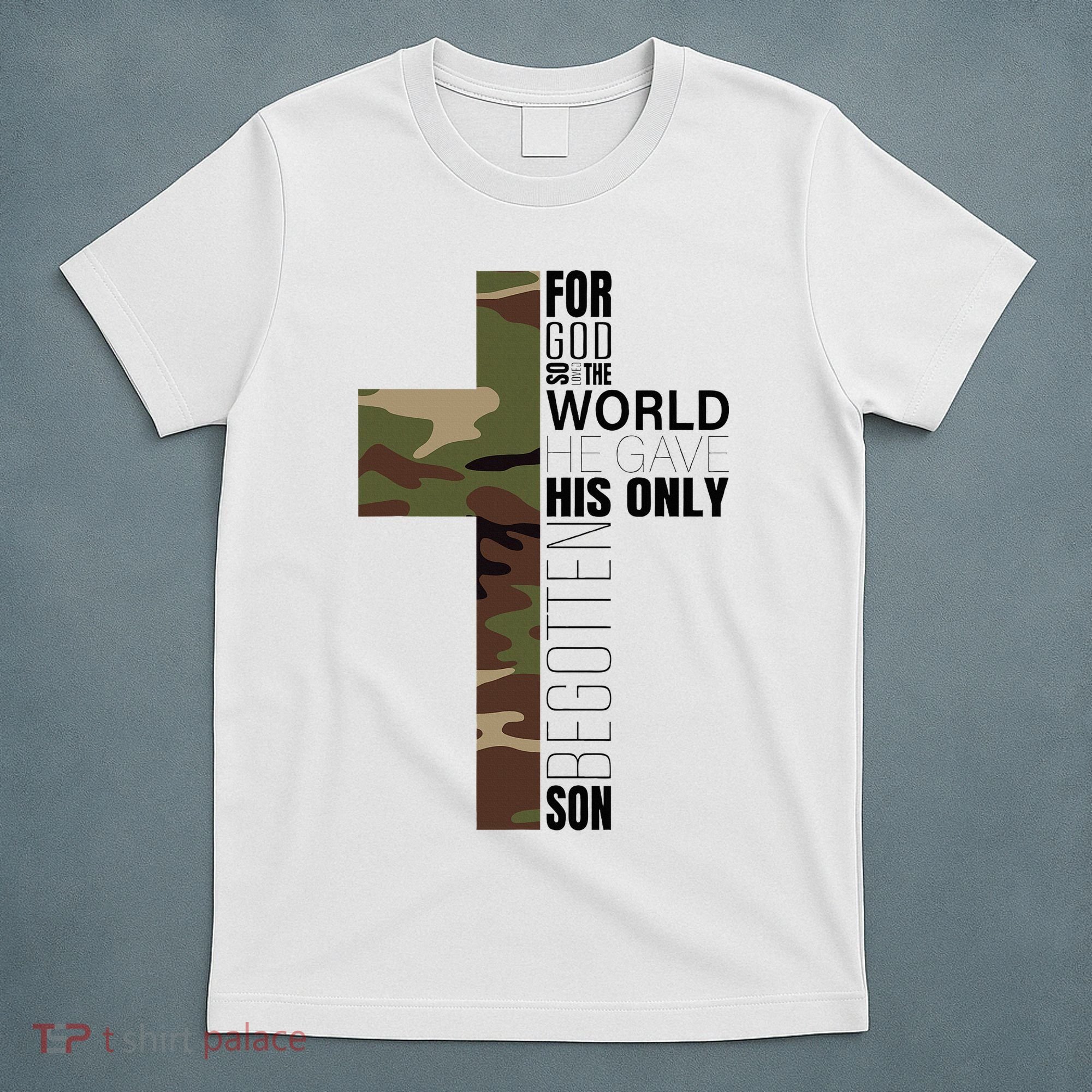 Green Camo Christian Cross Gifts John 316 Bible Verse T-Shirt