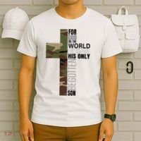 Green Camo Christian Cross Gifts John 316 Bible Verse T-Shirt thumb 6