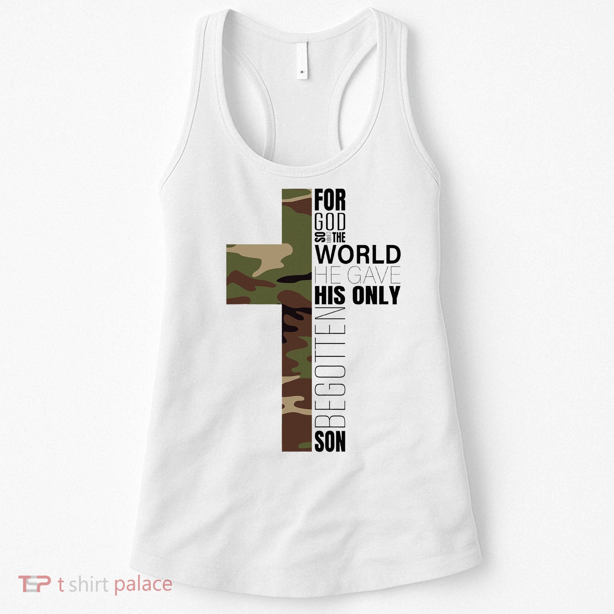 Green Camo Christian Cross Gifts John 316 Bible Verse Women's Tank Top