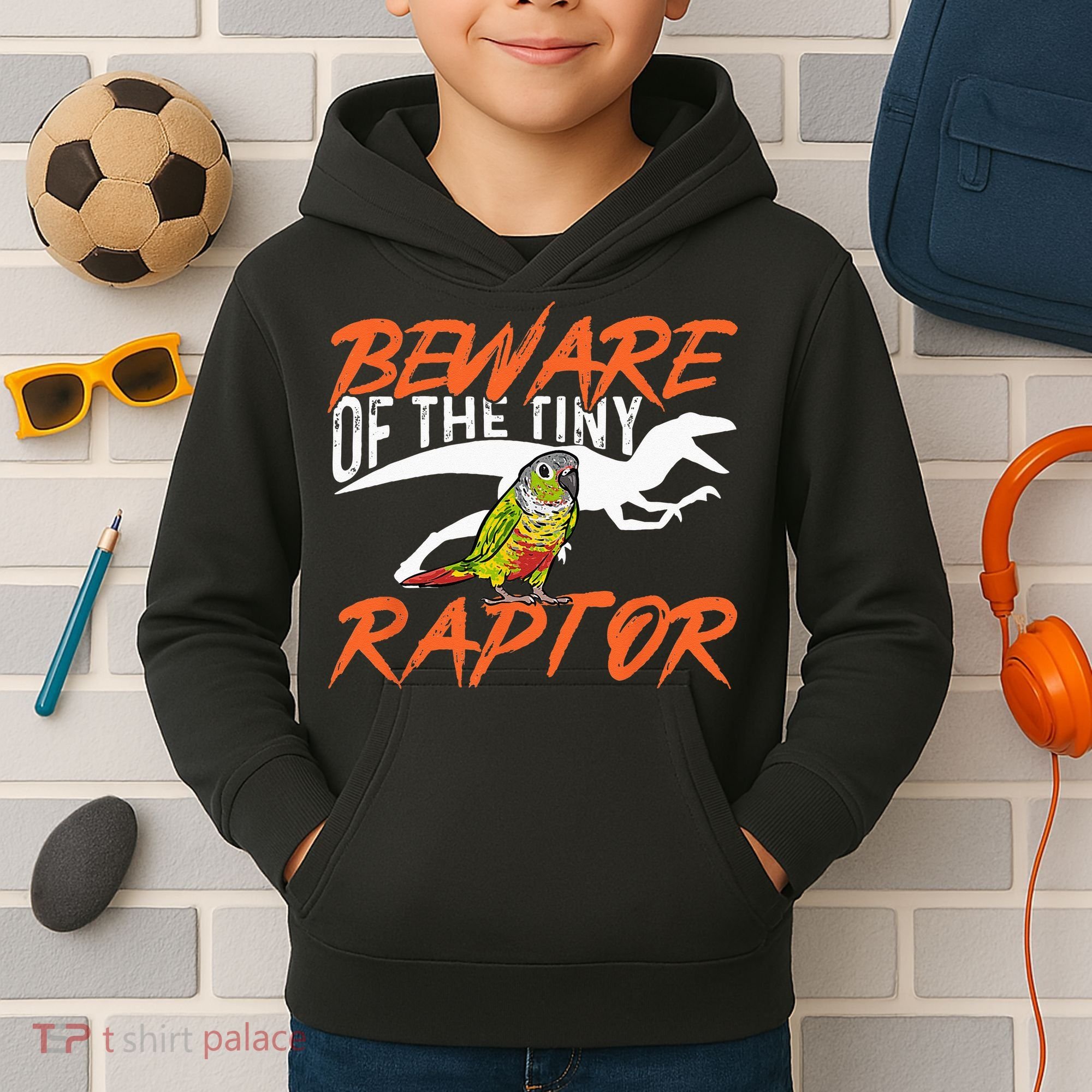 Green Cheek Conure Beware Of The Tiny Raptor Bird Conure Kids Hoodie