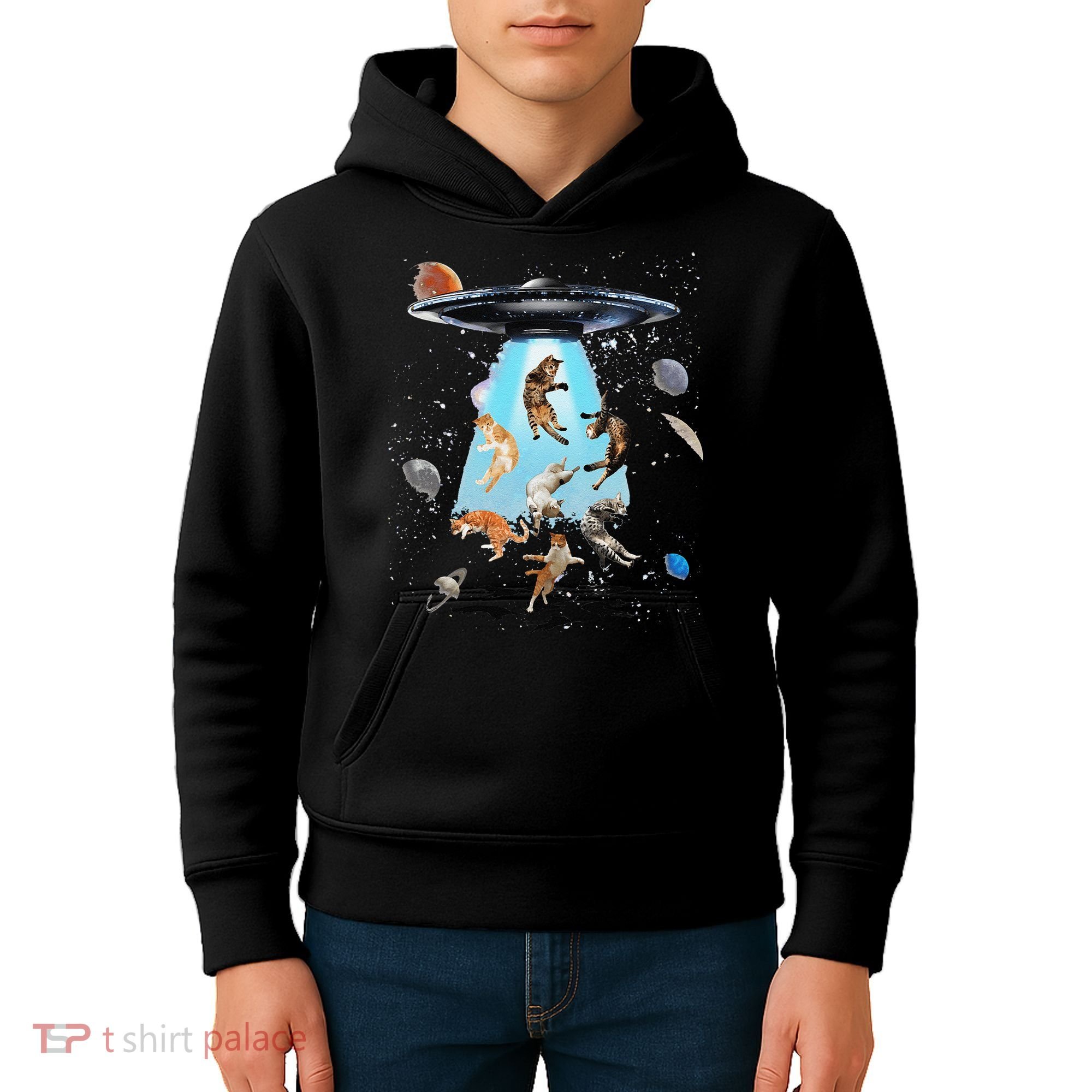 Galaxy Cat Cat UFO Funny Cat Cat Graphic Cat Owner Kids Hoodie