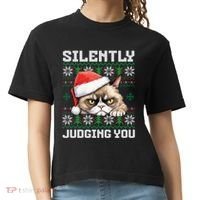 Grumpy Christmas Cat Ugly Silently Judging You Cat Gift Comfort Colors Boxy T-Shirt thumb 0