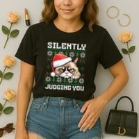 Grumpy Christmas Cat Ugly Silently Judging You Cat Gift Comfort Colors Boxy T-Shirt thumb 2