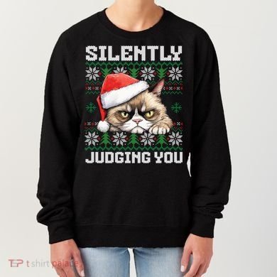 Grumpy Christmas Cat Ugly Silently Judging You Cat Gift Women's Sweatshirt