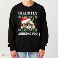 Grumpy Christmas Cat Ugly Silently Judging You Cat Gift Women's Sweatshirt thumb 0