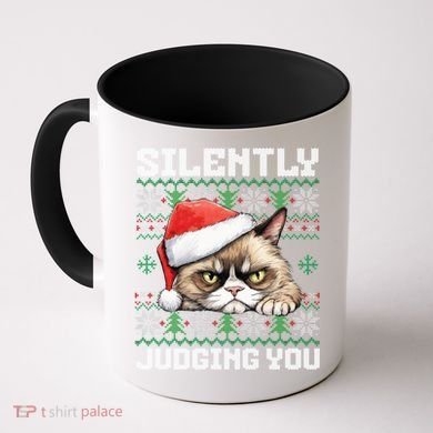 Grumpy Christmas Cat Ugly Silently Judging You Cat Gift Coffee Mug