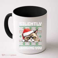 Grumpy Christmas Cat Ugly Silently Judging You Cat Gift Coffee Mug thumb 0