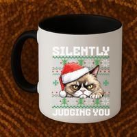 Grumpy Christmas Cat Ugly Silently Judging You Cat Gift Coffee Mug thumb 2