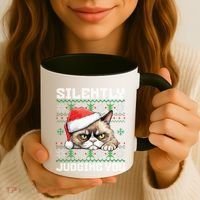 Grumpy Christmas Cat Ugly Silently Judging You Cat Gift Coffee Mug thumb 3