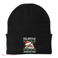 Grumpy Christmas Cat Ugly Silently Judging You Cat Gift Beanie thumb 0