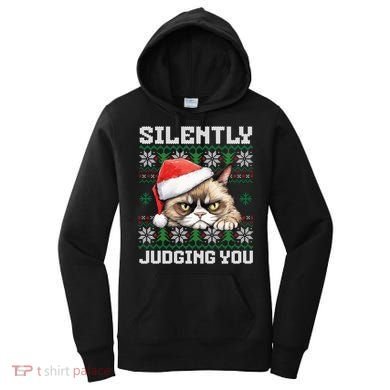Grumpy Christmas Cat Ugly Silently Judging You Cat Gift Women's Hoodie