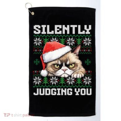 Grumpy Christmas Cat Ugly Silently Judging You Cat Gift Golf Towel