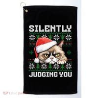 Grumpy Christmas Cat Ugly Silently Judging You Cat Gift Golf Towel thumb 0