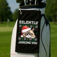 Grumpy Christmas Cat Ugly Silently Judging You Cat Gift Golf Towel thumb 2